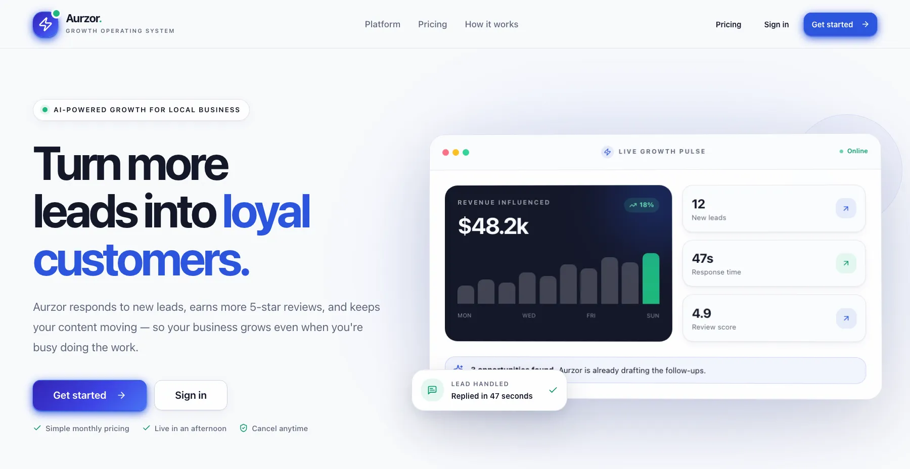 Aurzor website screenshot