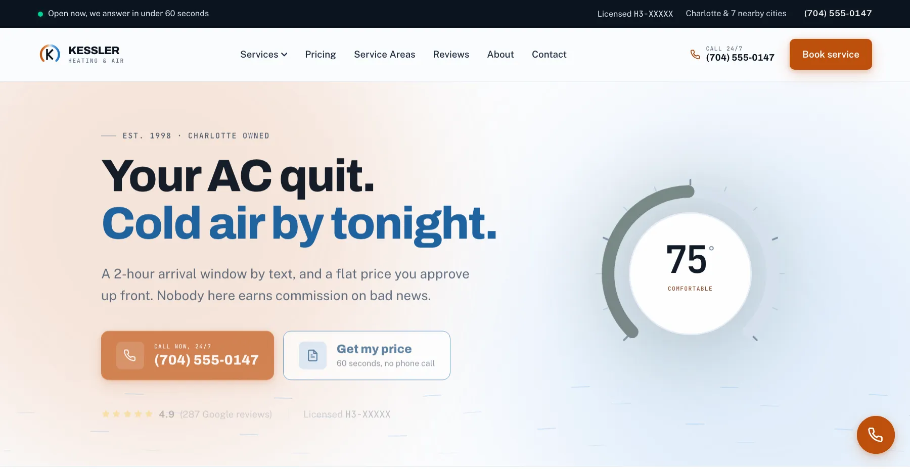 Kessler Heating & Air website screenshot