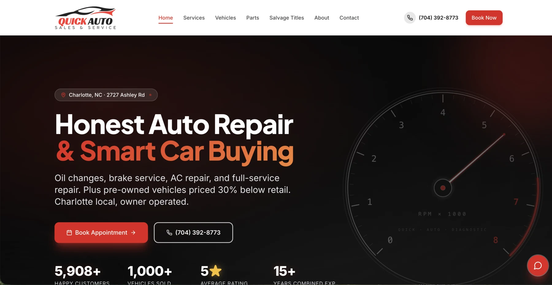 Quick Auto NC website screenshot